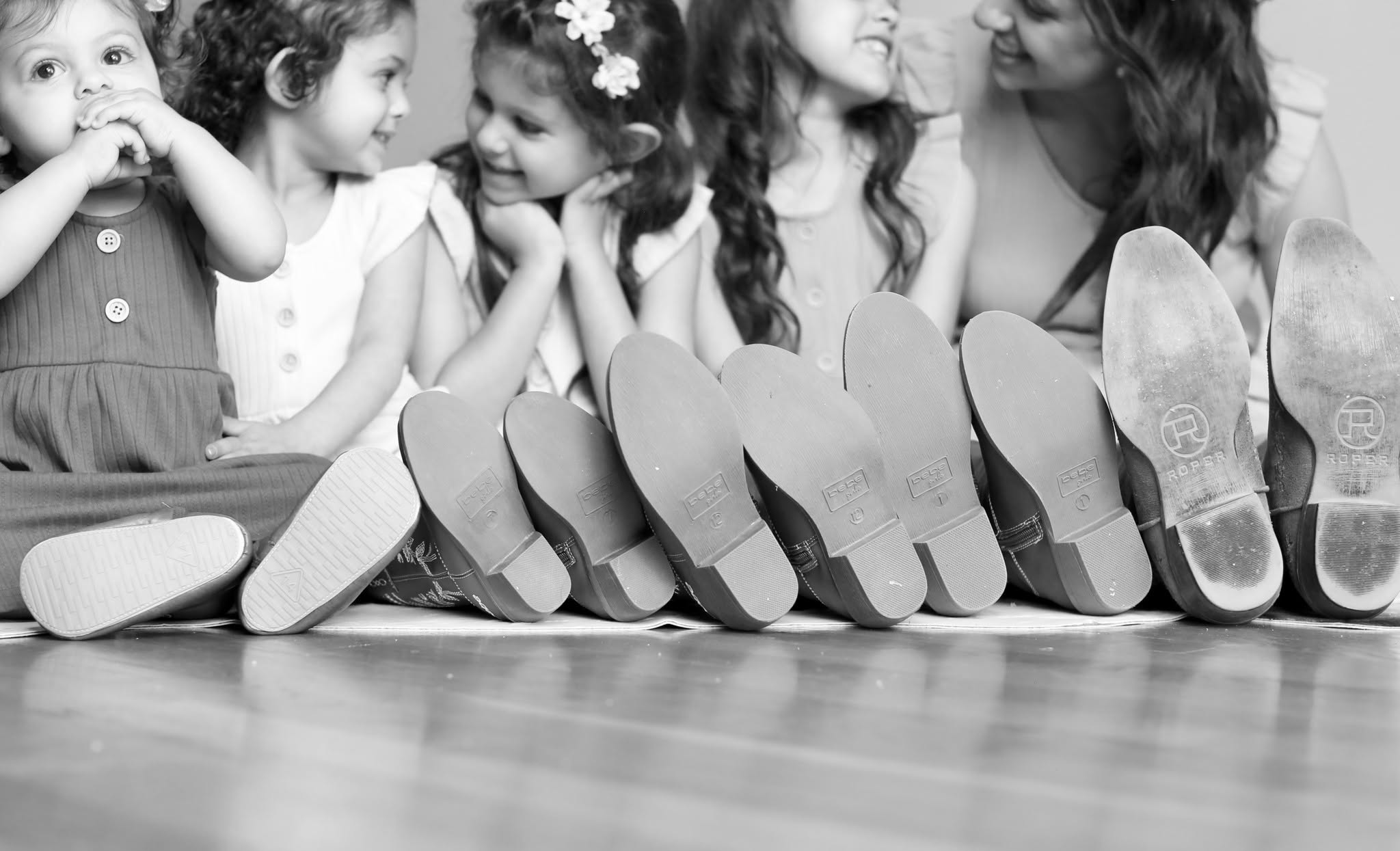 Karen Posner's family, boots lined up together